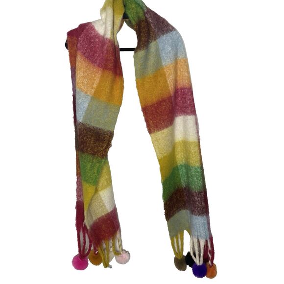 Colorful Pom-Pom Tassel Long Winter Scarf Soft Feel Women’s One Size Oversized - Picture 1 of 8